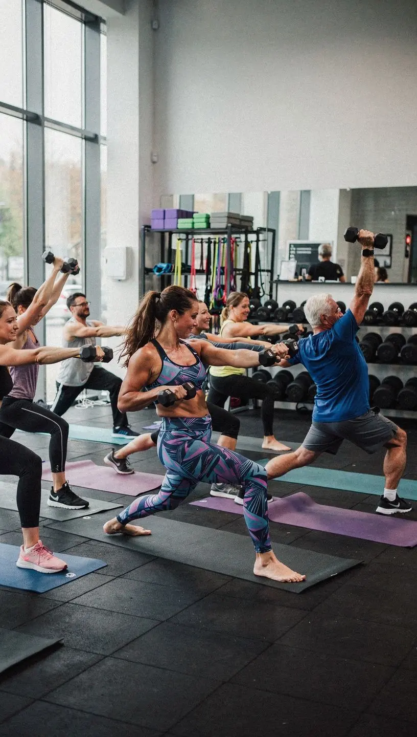 Zbliżenie na hantle leżące obok maty do jogi w przytulnym studiu.